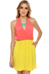 LULUS Exclusive Back Beauty Coral and Chartreuse Dress